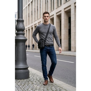 Geanta messenger barbati Oliver din piele naturala neagra - Img 6