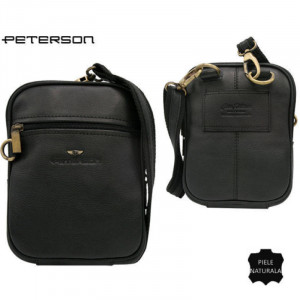 Geanta messenger barbati PETERSON Noah din piele naturala neagra - Img 4