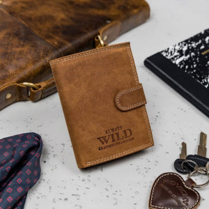 Portofel barbati Always Wild RFID Clifford din piele naturala maro coniac cu inchidere prin capsa - Img 2