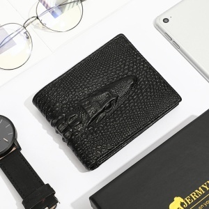 Portofel bărbați din piele naturală cu patern crocodile JERMYN'S Prato, RFID, slim, negru - Img 2