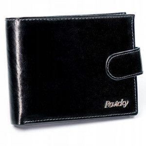 Portofel business negru barbati ROVICKY RFID din piele naturala cu inchidere prin capsa