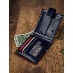Portofel casual barbati ROVICKY Tommy slim RFID din piele naturala bleumarin navy si grena cu inchidere prin capsa - Img 8