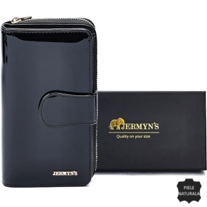 Portofel dama din piele naturala JERMYN'S Roma, elegant, negru lacuit