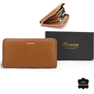 Portofel dama piele naturala, cu fermoar, JERMYN'S Elaine, maro caramel