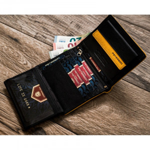 Portofel premium barbati PETERSON RFID Clark din piele naturala neagra cu detaliu galben - Img 8