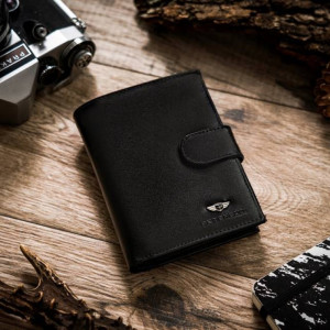 Portofel premium barbati PETERSON RFID Lewis din piele naturala neagra cu inchidere prin capsa - Img 2