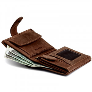 Portofel premium barbati piele naturala maro PETERSON RFID Hunter vertical cu inchidere prin capsa - Img 5