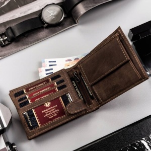 Portofel premium barbati, piele naturala, PETERSON Hunter, RFID, maro - Img 5