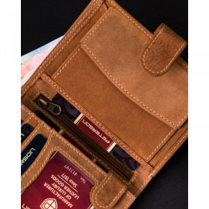 Portofel vertical barbati PETERSON Chase RFID din piele naturala maro coniac cu inchidere prin capsa - Img 9