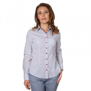 Camasa alba dama Luxury Slim Fit EASY IRON cu imprimeu mini trifoi bleumarin si rosu - Img 2