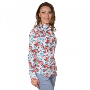 Camasa alba dama Luxury Slim Fit EASY IRON cu trandafiri multicolori - Img 2