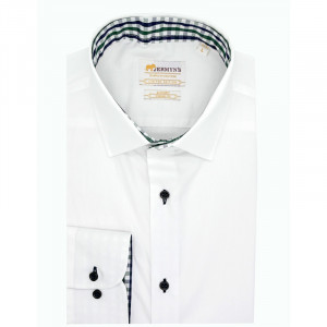 Camasa alba slim barbati Luxury Slim Fit EASY IRON cu garnitura in carouri verzi si bleumarin - Img 4