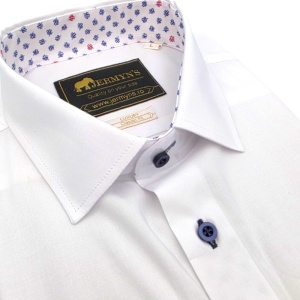 Camasa barbati alba regular Luxury Classic Fit EASY IRON cu garnitura minitrifoi bleumarin si rosu - Img 3