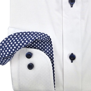 Camasa barbati alba regular Luxury Classic Fit EASY IRON cu garnitura bleumarin cu structuri albe - Img 6