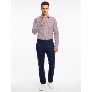 Camasa barbati slim alba Luxury Slim Fit EASY IRON in dungi rosii si bleumarin - Img 3