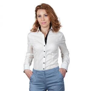 Camasa dama eleganta crem Luxury Slim Fit EASY IRON cu garnitura neagra in contrast - Img 3