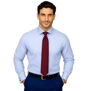 Camasa office bleu barbati Oxford pentru butoni EASY IRON - Luxury Slim Fit