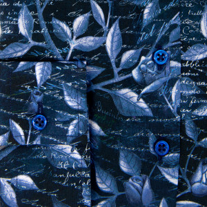 Camasa office bleumarin dama cu imprimeu bleu "Leaf" Luxury Slim Fit EASY IRON - Img 4