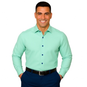 Camasa regular casual verde menta barbati Luxury Classic Fit EASY IRON