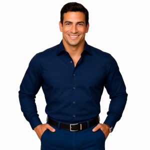 Camasa regular office bleumarin navy barbati Oxford Luxury Classic Fit EASY IRON