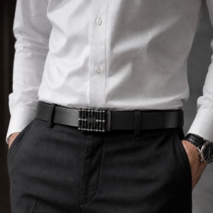 Curea barbati din piele naturala neagra JERMYN'S Alan cu catarama automata - Img 2