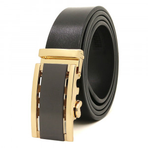 Curea barbati din piele naturala neagra JERMYN'S Harrison cu catarama automata aurie