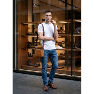Geanta barbati din piele naturala maro coniac JERMYN'S Belfast - Img 4