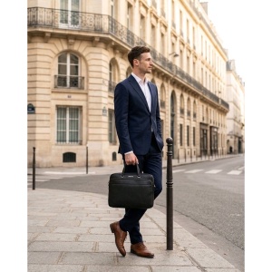 Geanta laptop, piele naturala, JERMYN'S Chicago, neagra - Img 2