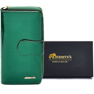 Portofel dama din piele naturala JERMYN'S Roma, elegant, verde lacuit - Img 11