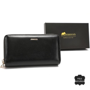 Portofel dama piele naturala cu fermoar dublu JERMYN'S Georgina, negru