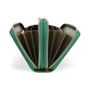 Portofel dama piele naturala, cu fermoar dublu, JERMYN'S Georgina, verde cu patern crocodile - Img 5
