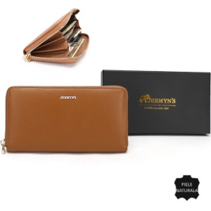 Portofel dama piele naturala, cu fermoar, JERMYN'S Elaine, maro caramel