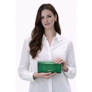 Portofel dama piele naturala JERMYN'S Monza, verde cu patern crocodile - Img 3