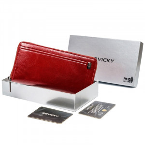 Portofel lung dama ROVICKY Mary RFID din piele naturala rosie - Img 4