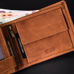 Portofel slim barbati PETERSON Harley RFID din piele naturala maro coniac - Img 10