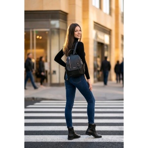 Rucsac dama din piele naturala neagra JERMYN'S Genova - Img 2