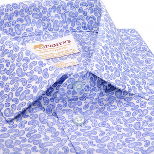 Camasa alba regular casual barbati cu imprimeu bleu paisley Luxury Classic Fit EASY IRON - Img 2