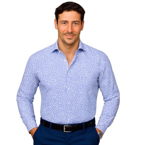 Camasa alba regular casual barbati cu imprimeu bleu paisley Luxury Classic Fit EASY IRON