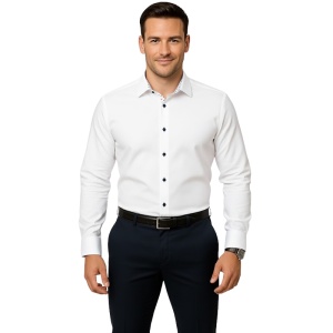 Camasa barbati alba regular Luxury Classic Fit EASY IRON cu garnitura minitrifoi bleumarin si rosu - Img 4