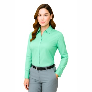 Camasa dama eleganta verde menta Luxury Slim Fit EASY IRON pentru butoni