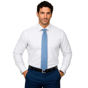 Camasa eleganta slim alba barbati Diagonal pentru butoni Luxury Slim Fit