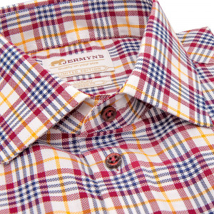 Camasa maneca scurta regular casual barbati in carouri burgundy si galbene Luxury Classic Fit EASY IRON - Img 2