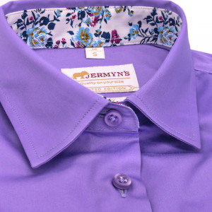 Camasa premium dama mov satinat Luxury Slim Fit EASY IRON cu garnitura in contrast - Img 3