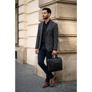 Geanta laptop 17", JERMYN'S Nelson, piele naturala neagra - Img 2