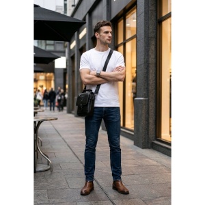 Geanta messenger barbati, piele naturala, JERMYN'S Bristol, neagra - Img 2