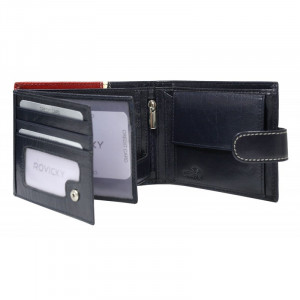 Portofel casual barbati ROVICKY Tommy slim RFID din piele naturala bleumarin navy si grena cu inchidere prin capsa - Img 4