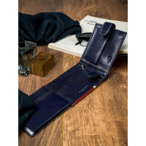 Portofel casual barbati ROVICKY Tommy slim RFID din piele naturala bleumarin navy si grena cu inchidere prin capsa - Img 13