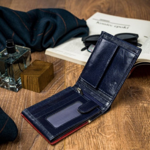 Portofel casual barbati ROVICKY Tommy slim RFID din piele naturala bleumarin navy si grena - Img 8
