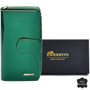 Portofel dama din piele naturala JERMYN'S Roma, elegant, verde lacuit - Img 1