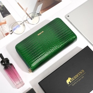 Portofel dama piele naturala, cu fermoar dublu, JERMYN'S Georgina, verde cu patern crocodile - Img 2